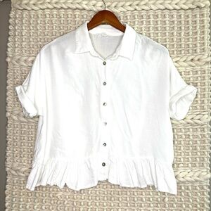 Newbury Kustom Linen Ruffle Button Down